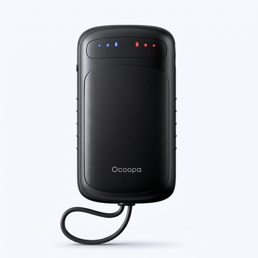 Ocoopa DuoHeat elektrische handwarmer in zwart met ledlampjes voor warmtestand en accuniveau